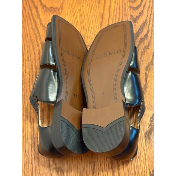 Lucio Ricci Black Leather Mens Dress Shoe Sandals Size 11 Cut-Out Detail - Picture 5 of 9